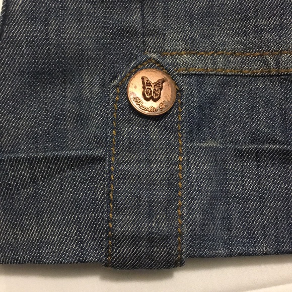 Vintage Frankie B. Blue jean Denim collared button up sleeveless romper Jumpsuit - Picture 7 of 12